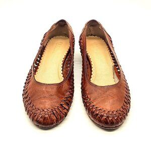 David Tate Handmade Pisa Cognac Italian Leather Woven Flats 8M